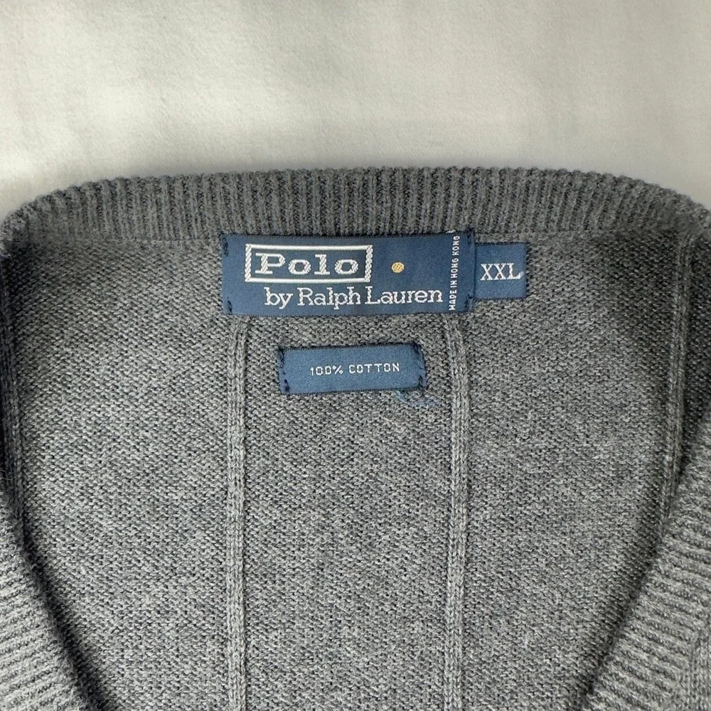 Polo Ralph Lauren Men's Cable Knit V-Neck Sweater‎ Vest XXL Gray w Red Pony